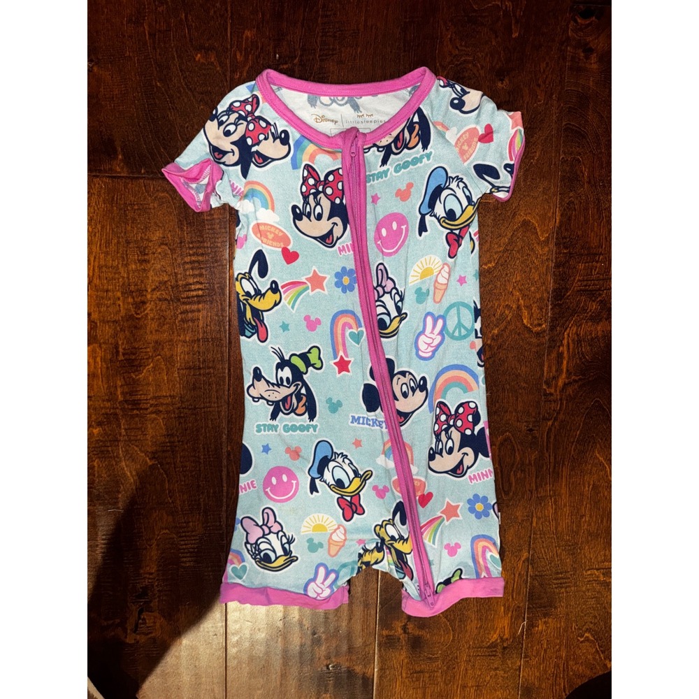 Little Sleepies Disney Mickey and Friends Stay Goofy Bamboo Romper 2T Blue Pink